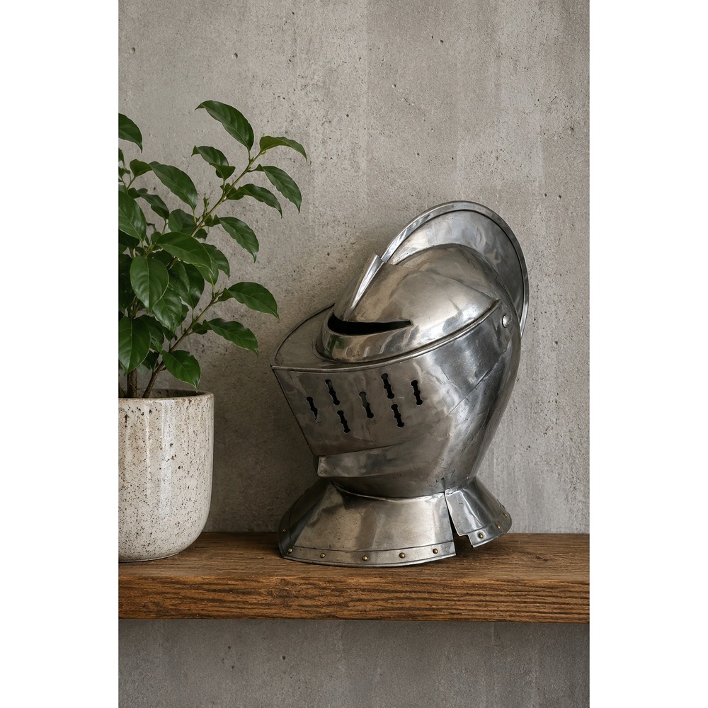 Medieval European Closed Helmet Steel LARP Reenactment Costume Armor Decor Goth